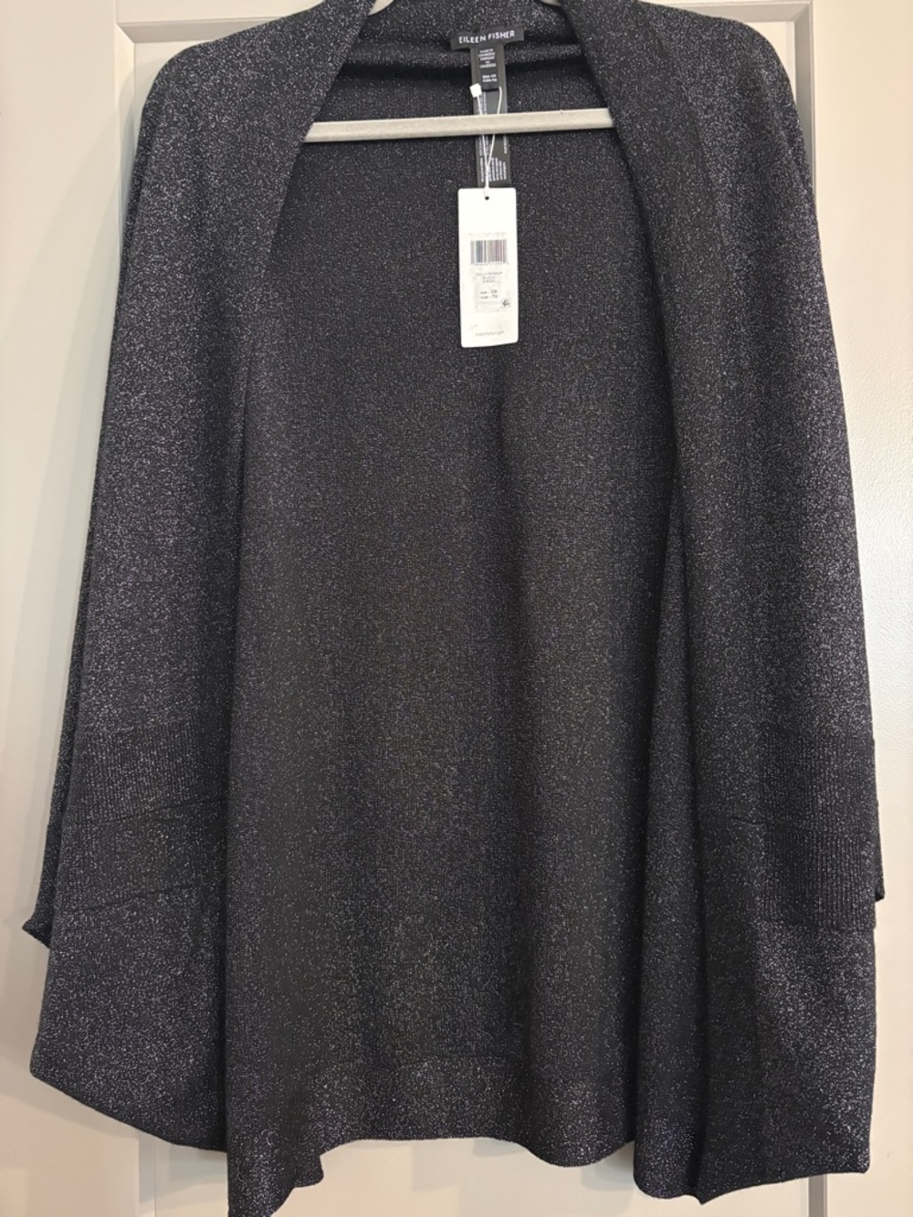 NWT Eileen Fisher Black Shimmer Merino Wool Shimmer Serape Shrug Wrap